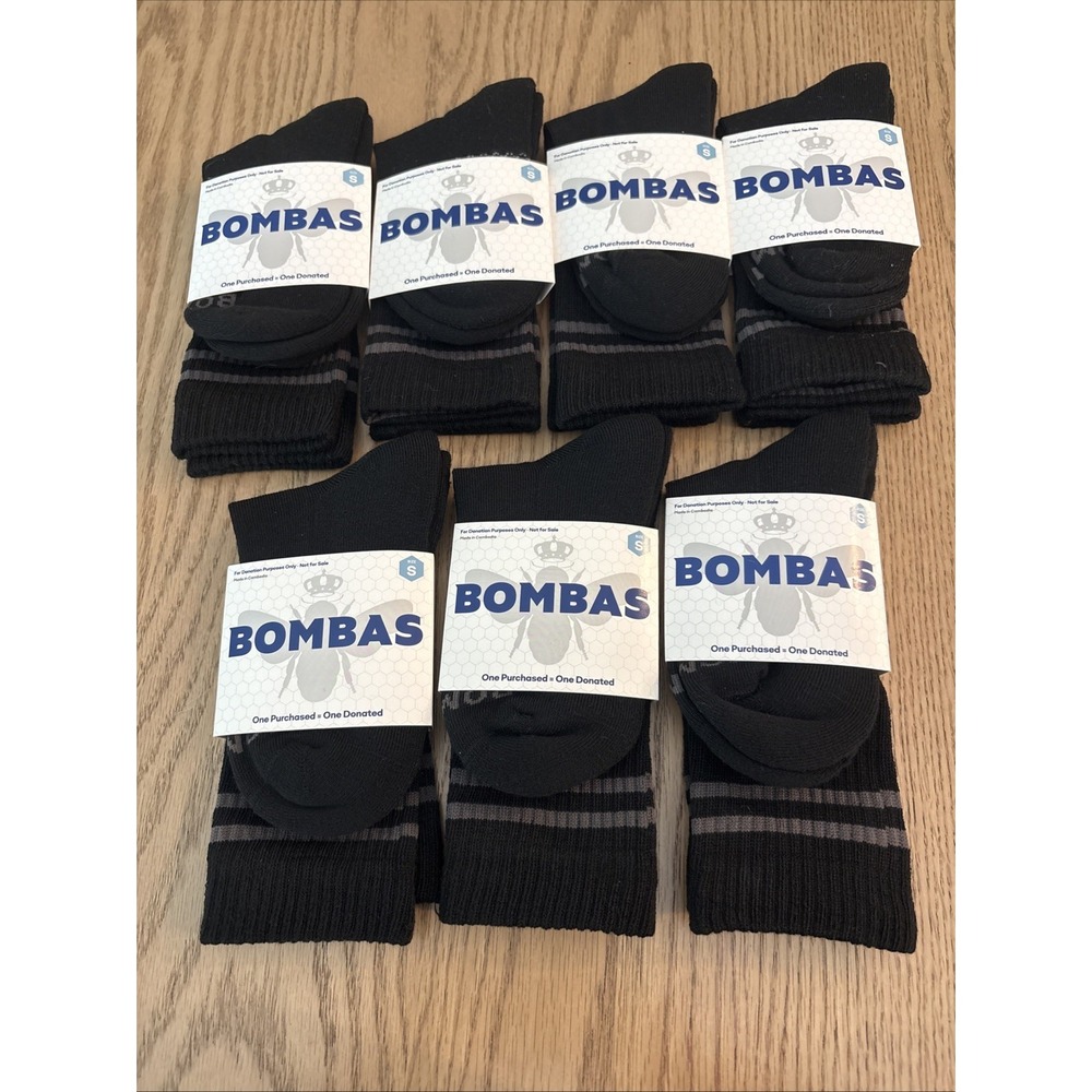 New 7 Pairs Bombas Black Ankle Socks Small (Fits Youth Sizes 9-4) (Womens 4-7.5)